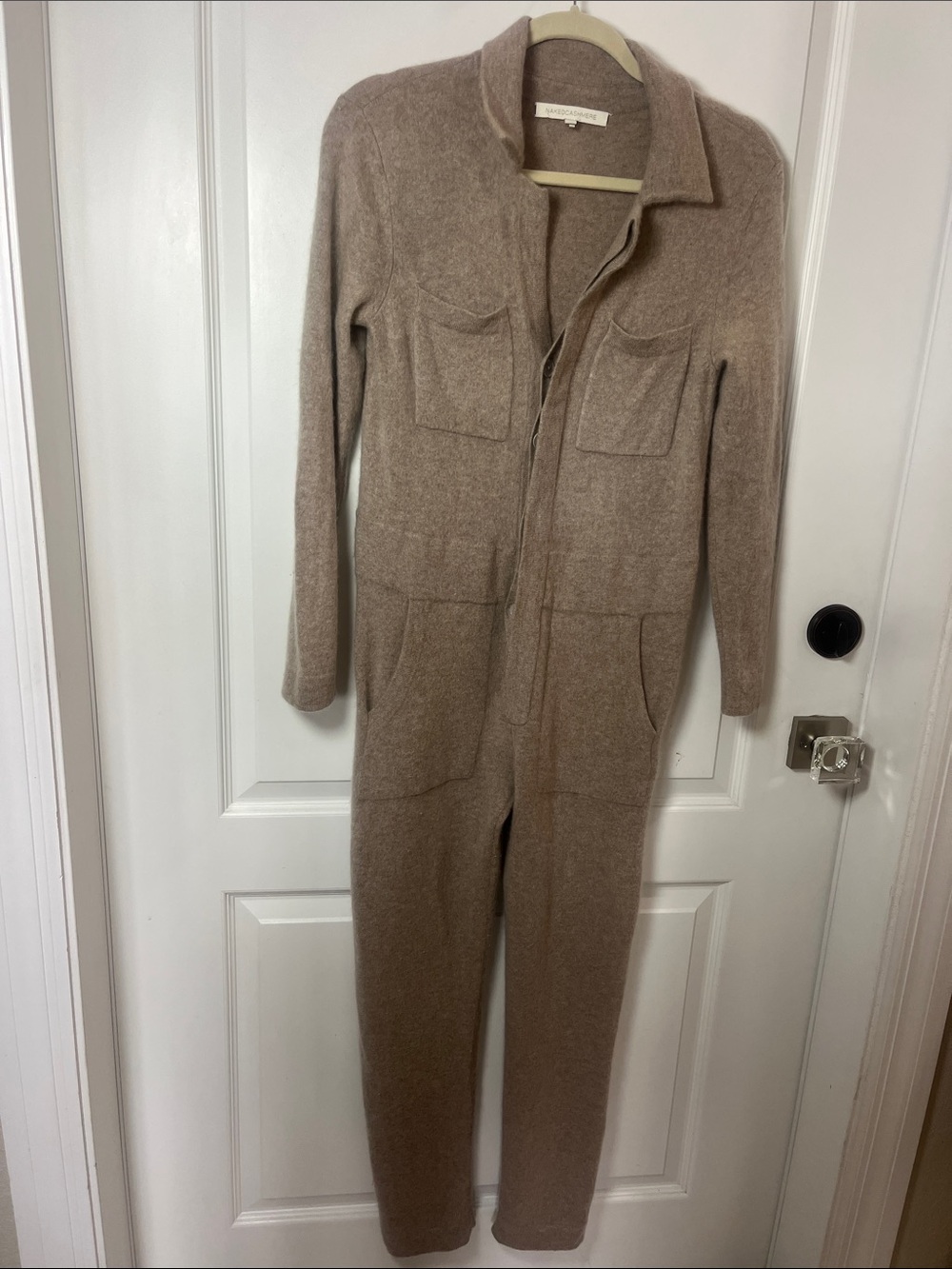 NakedCashmere soft tan oatmeal colored jumpsuit with pockets S/M - Picture 2 of 8